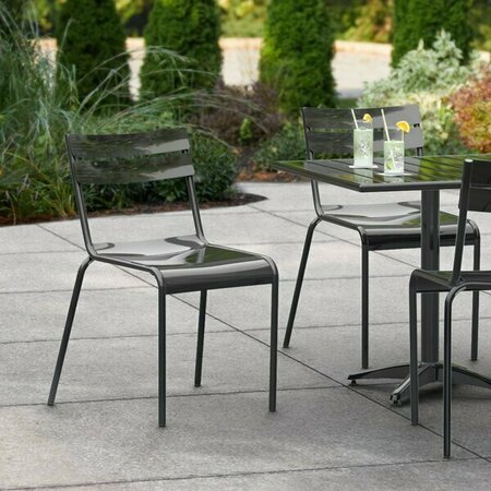 LANCASTER TABLE & SEATING Black Powder Coated Aluminum Outdoor Side Chair 427CALUSDBK
